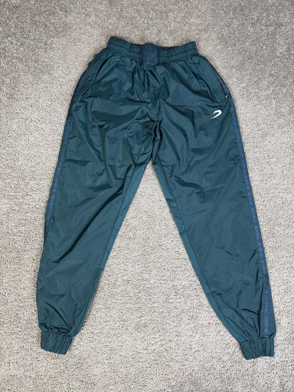 BOXRAW Sauna Pants Mens L Green Jogger Woven Elastic Waist Pockets Side Stripe